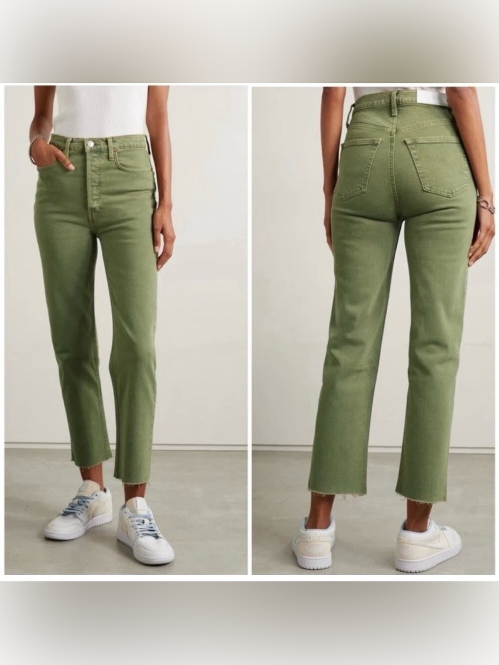 RE/DONE 70s Ultra High Rise Stove Pipe Jeans Size 23 in Washed Sage Green